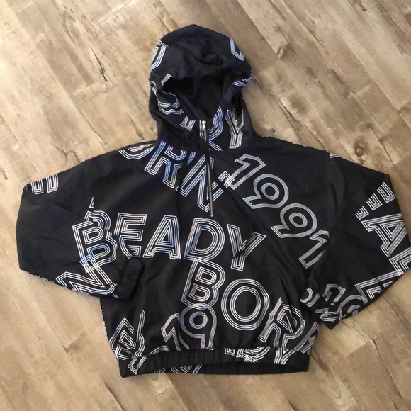 Forever 21 Black White Hooded Windbreaker 1991 Med - Picture 9 of 16